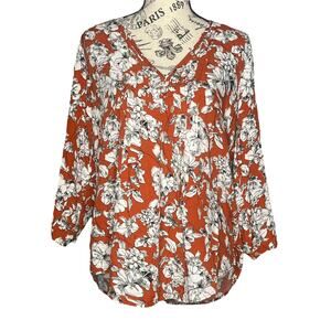Fun2Fun (S) Maley Pleated Detail Blouse  Stitch Fix Floral 3/4 Sleeve V Neck Top